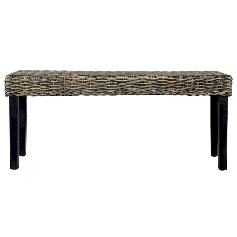Panca nera in rattan Kubu naturale e legno massello di mango