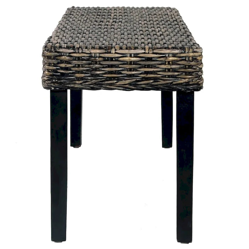 Panca nera in rattan Kubu naturale e legno massello di mango