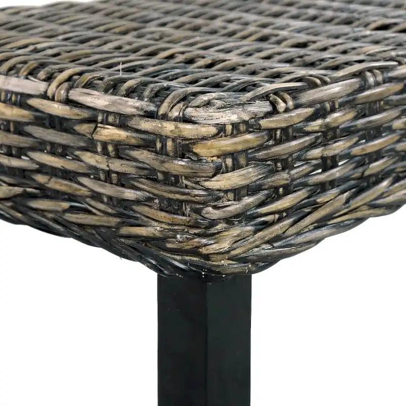 Panca nera in rattan Kubu naturale e legno massello di mango