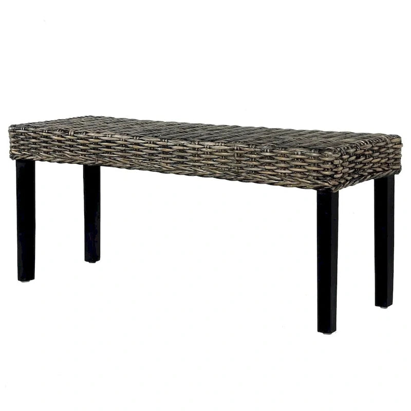 Panca nera in rattan Kubu naturale e legno massello di mango