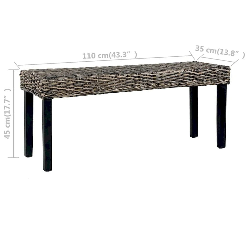 Panca nera in rattan Kubu naturale e legno massello di mango