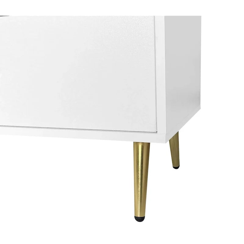 Cassettiera grande a sette cassetti con maniglie e gambe dorate