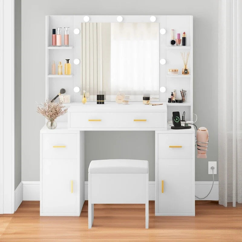 Coiffeuse avec prises intégrées et miroir éclairé - 55.1 H X 43.3 L X 15.74 W