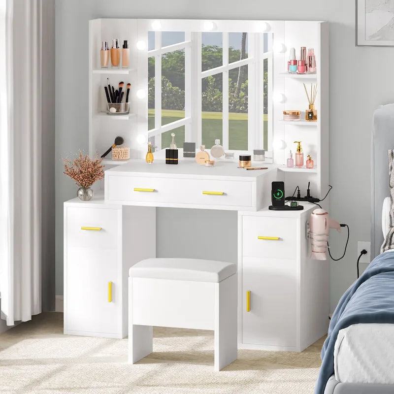 Coiffeuse avec prises intégrées et miroir éclairé - 55.1 H X 43.3 L X 15.74 W