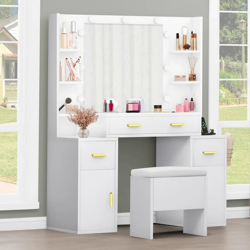 Coiffeuse avec prises intégrées et miroir éclairé - 55.1 H X 43.3 L X 15.74 W