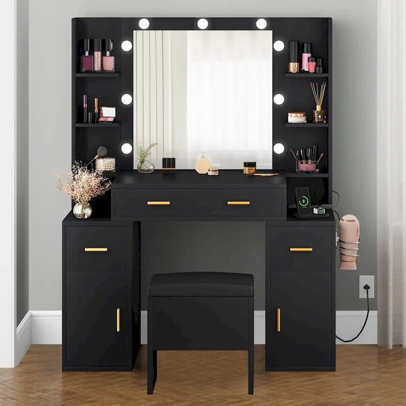 Coiffeuse avec prises intégrées et miroir éclairé - 55.1 H X 43.3 L X 15.74 W