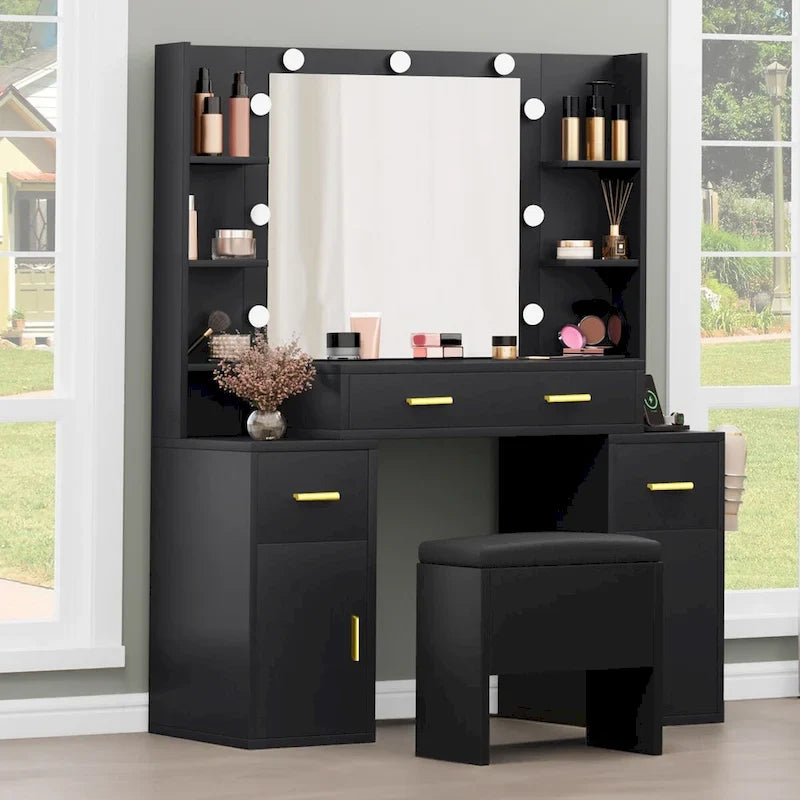 Coiffeuse avec prises intégrées et miroir éclairé - 55.1 H X 43.3 L X 15.74 W