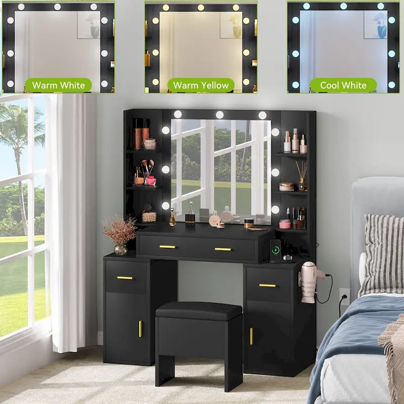 Coiffeuse avec prises intégrées et miroir éclairé - 55.1 H X 43.3 L X 15.74 W