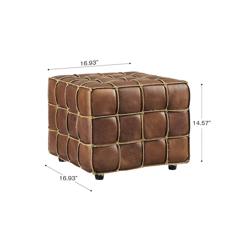 Quadratischer Ottoman-Pouf aus Vollnarbenleder