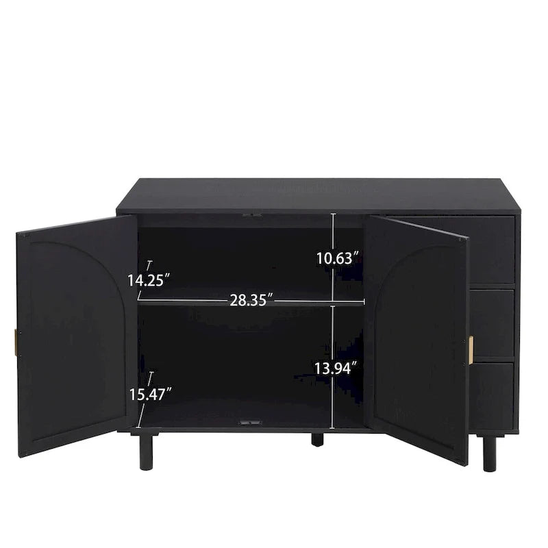 Dispensa in legno con 2 ante e 3 cassetti, ripiani laminati regolabili, mobile contenitore per soggiorno e cucina