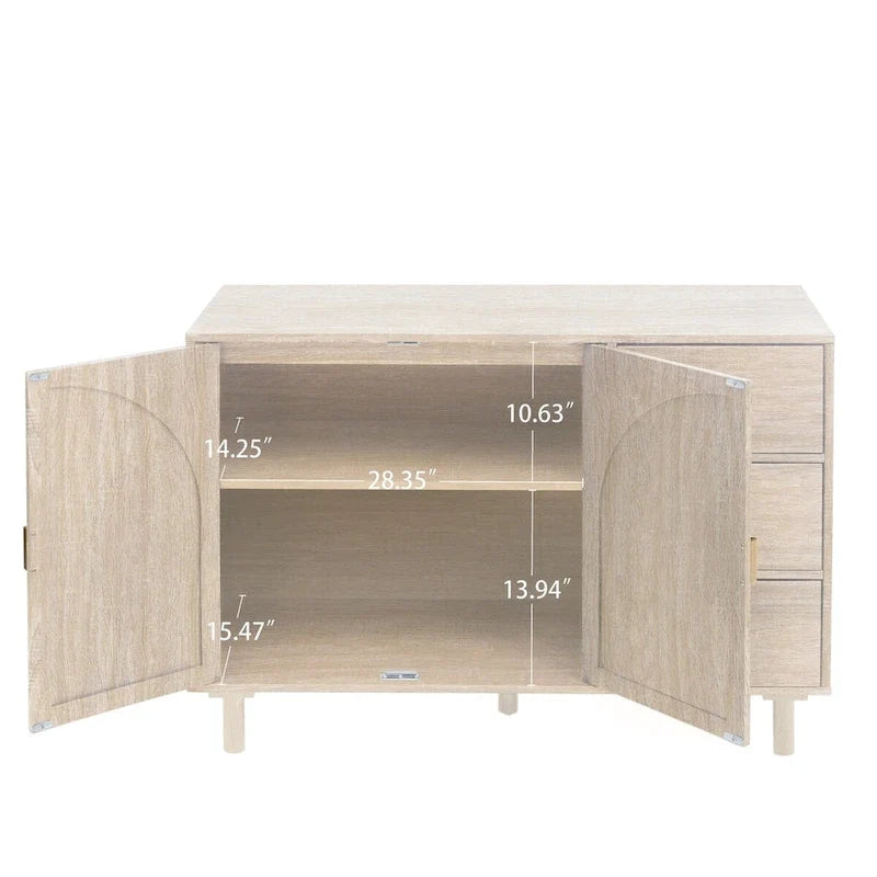Dispensa in legno con 2 ante e 3 cassetti, ripiani laminati regolabili, mobile contenitore per soggiorno e cucina