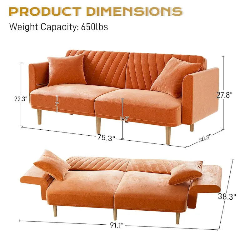 Gepolsterter, getufteter, wandelbarer Futon-Schlafsofa mit klappbarer Armlehne