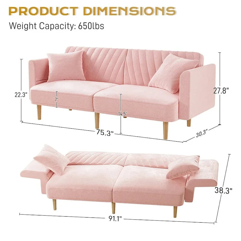 Gepolsterter, getufteter, wandelbarer Futon-Schlafsofa mit klappbarer Armlehne