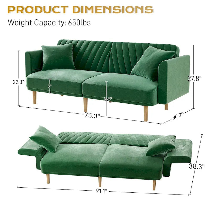 Gepolsterter, getufteter, wandelbarer Futon-Schlafsofa mit klappbarer Armlehne