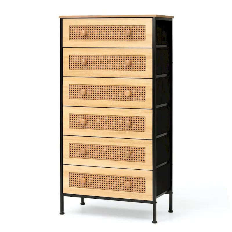 Kommode mit 6 Schubladen aus PE-Rattan, Aufbewahrungsturm und Organizer-Schrank